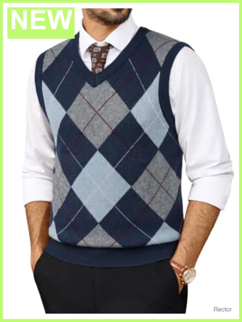 Mens Argyle Sweater Vest V-Neck Sleeveless Knit Pullover Regular Fit